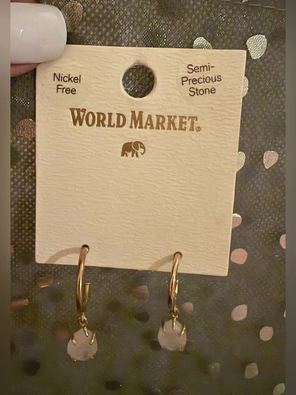Cost Plus World Market Gold Hoop Earrings with White Semi-Precious Drops